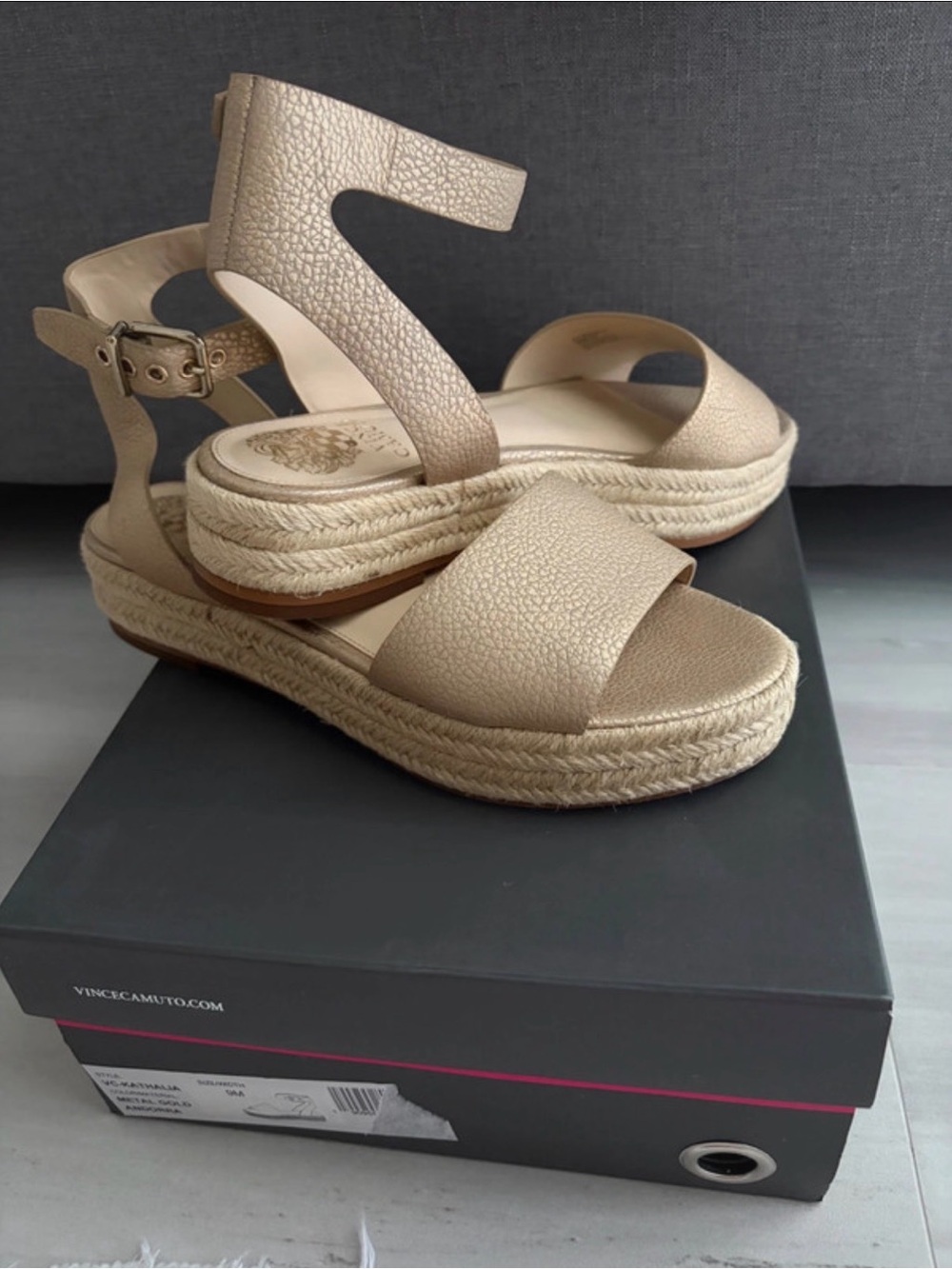 Vince Camuto Champagne Peep-Toe Espadrille Platform Sandals